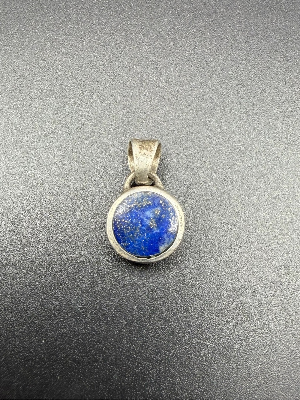 Vintage Sterling Silver 925 Lapis Lazuli Mini Round Pendant Charm Jewelry